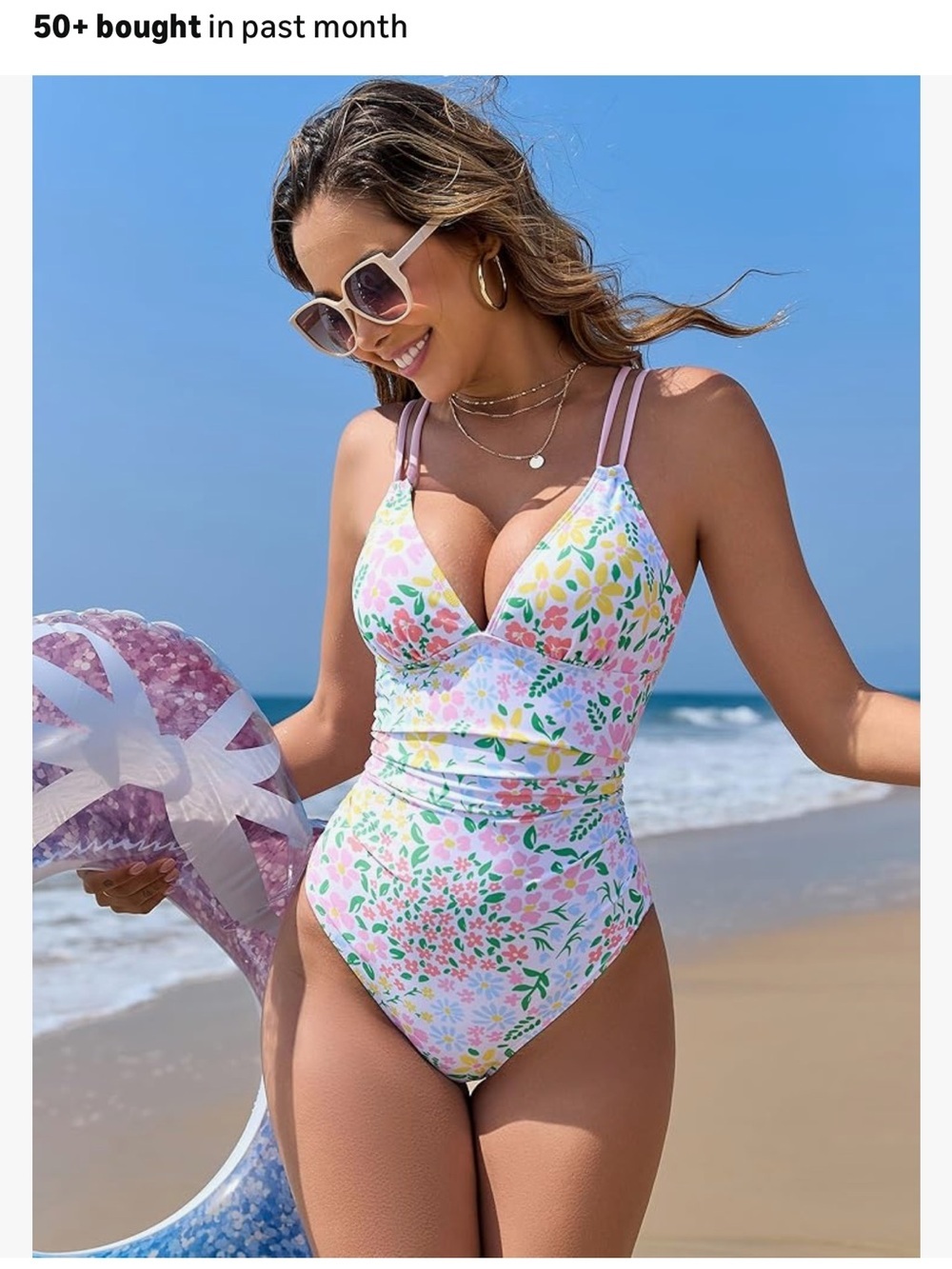 Zaful Pink Floral One-Piece Swimsuit with Double Straps